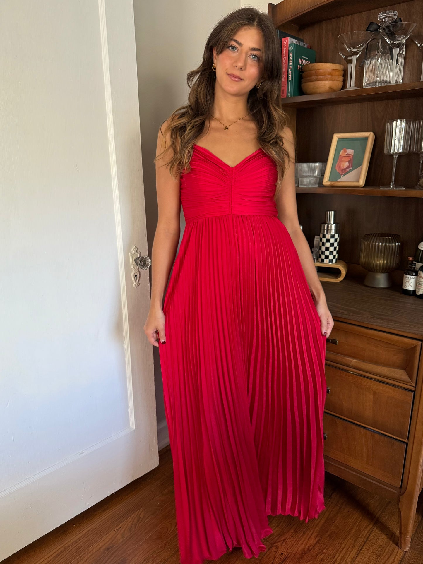 Lucy Paris Jade Rose Pleated Sleeveless Maxi Dress