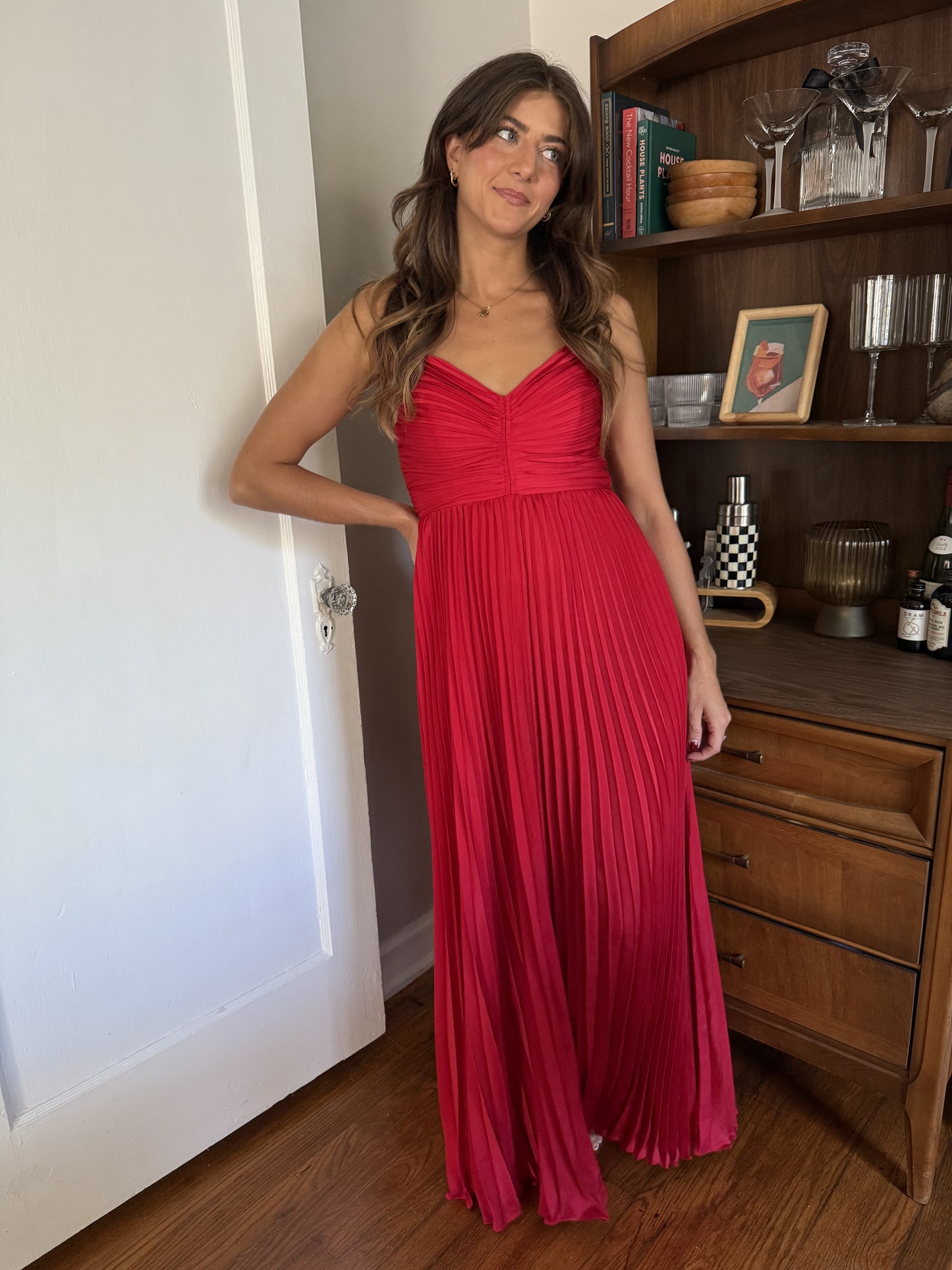 Lucy Paris Jade Rose Pleated Sleeveless Maxi Dress