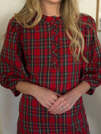 PINCH Andrea Holiday Plaid Buttoned Puff Sleeve Mini Dress