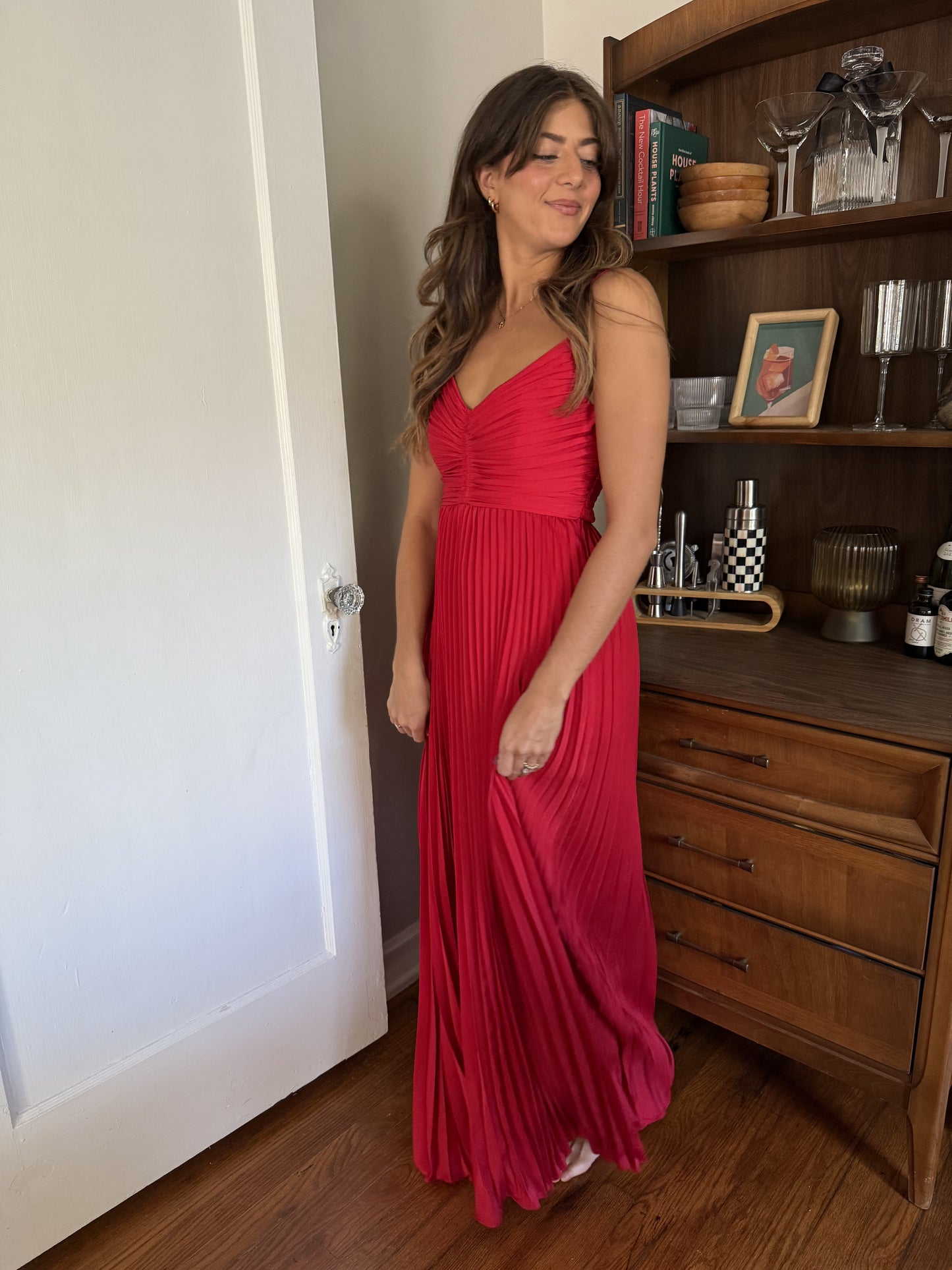 Lucy Paris Jade Rose Pleated Sleeveless Maxi Dress