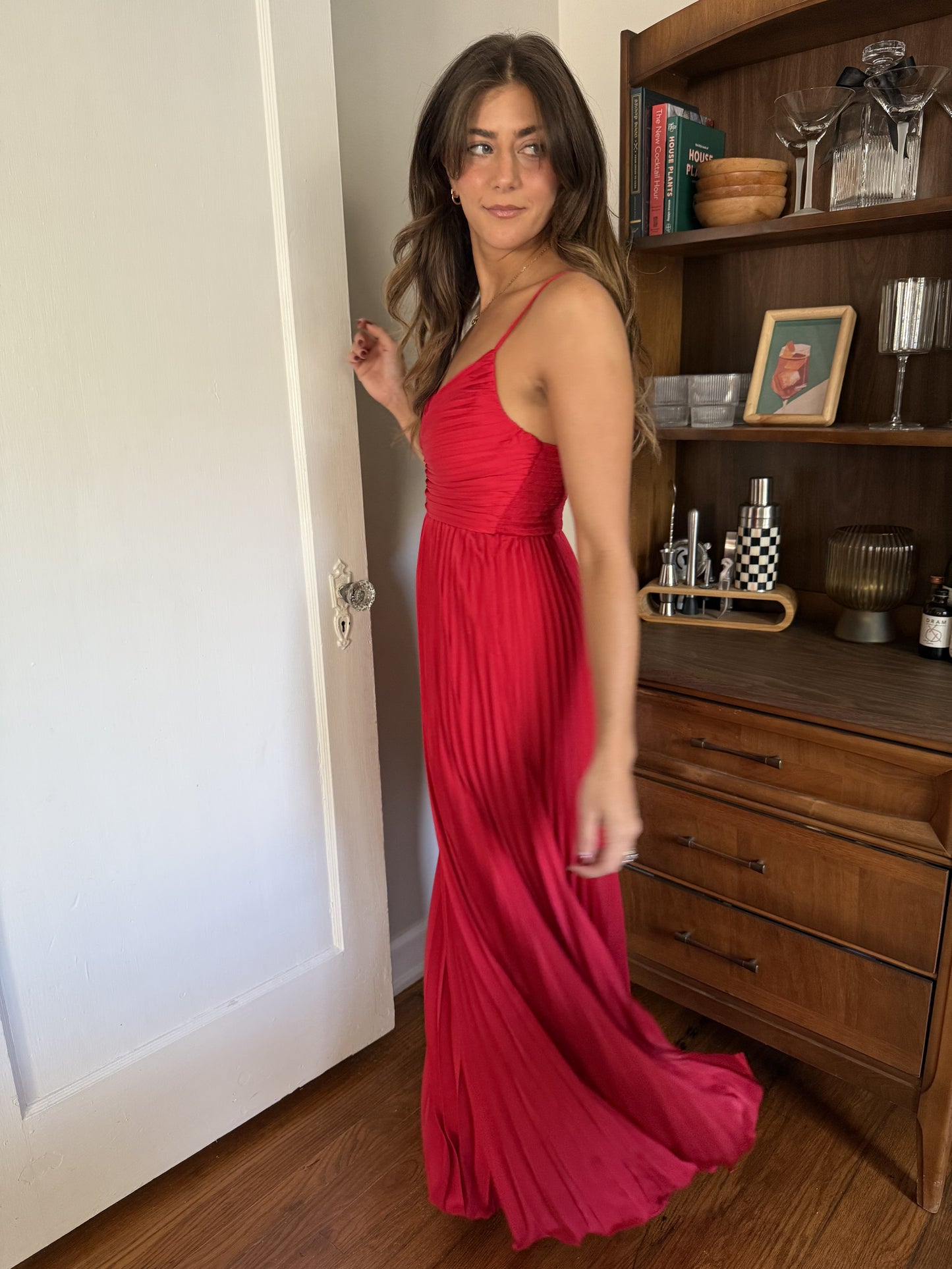 Lucy Paris Jade Rose Pleated Sleeveless Maxi Dress