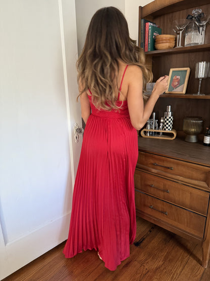 Lucy Paris Jade Rose Pleated Sleeveless Maxi Dress
