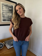 Miou Muse Victoria Short Sleeve Soft Knit Top (Brown)