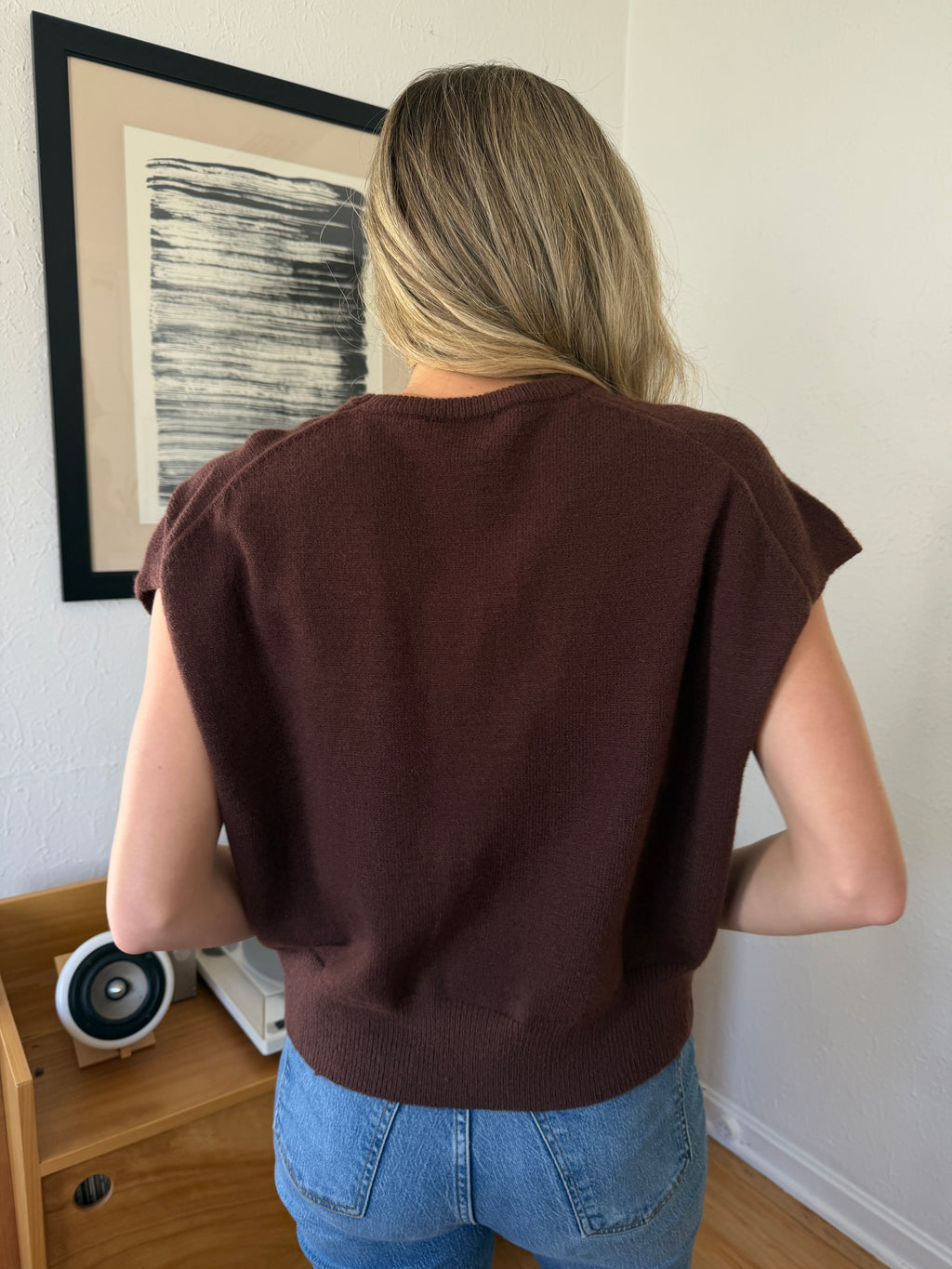 Miou Muse Victoria Short Sleeve Soft Knit Top (Brown)