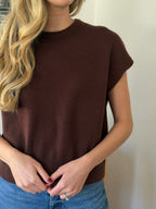 Miou Muse Victoria Short Sleeve Soft Knit Top (Brown)