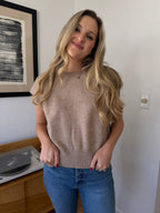 Miou Muse Victoria Short Sleeve Soft Knit Top (Beige)