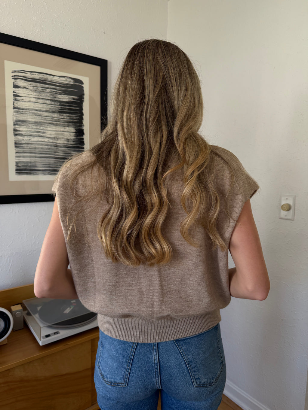 Miou Muse Victoria Short Sleeve Soft Knit Top (Beige)