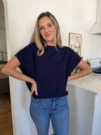 PINCH Heidi Boxy Knit Sleeveless Top (Navy)