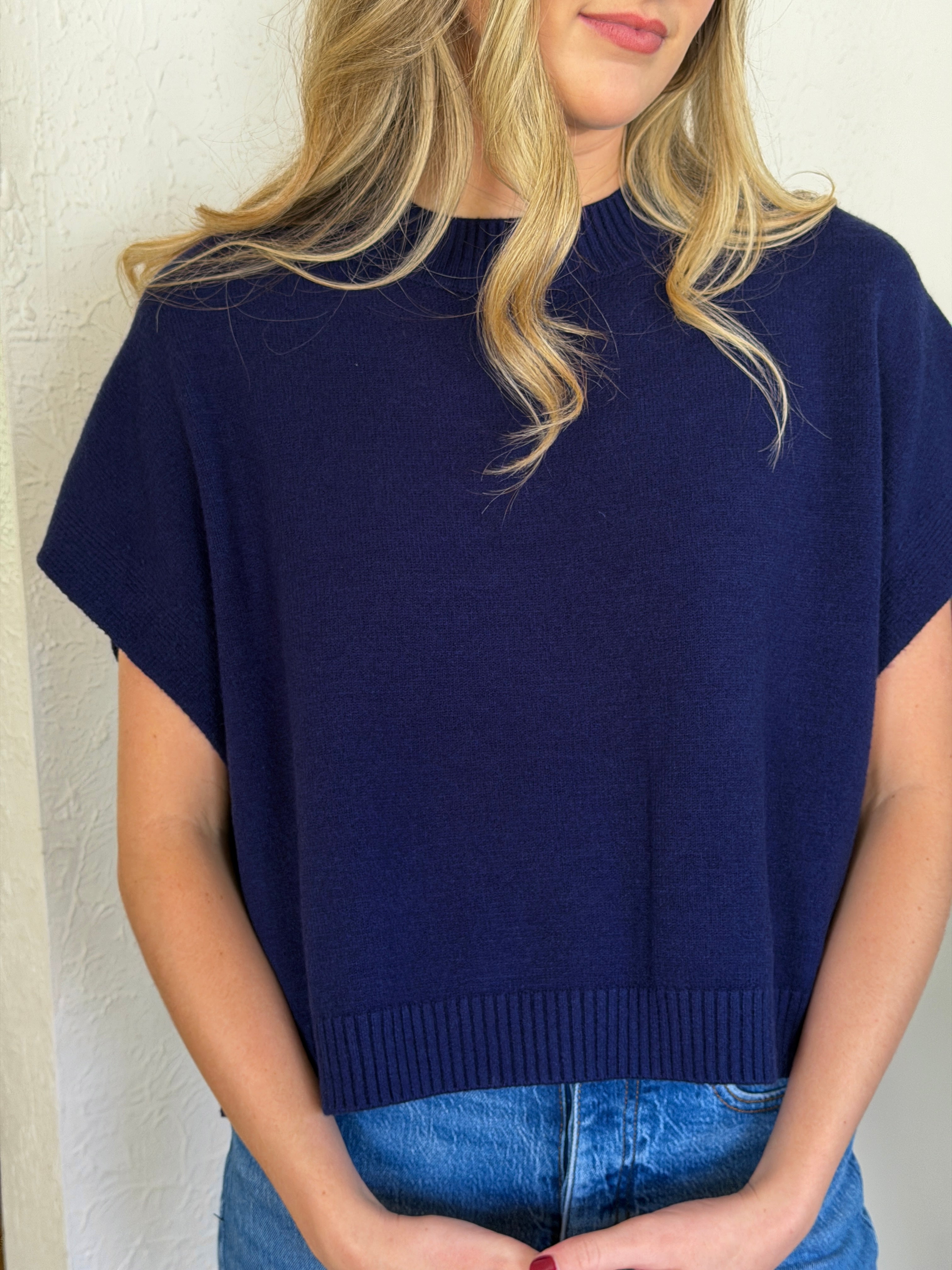 PINCH Heidi Boxy Knit Sleeveless Top (Navy)