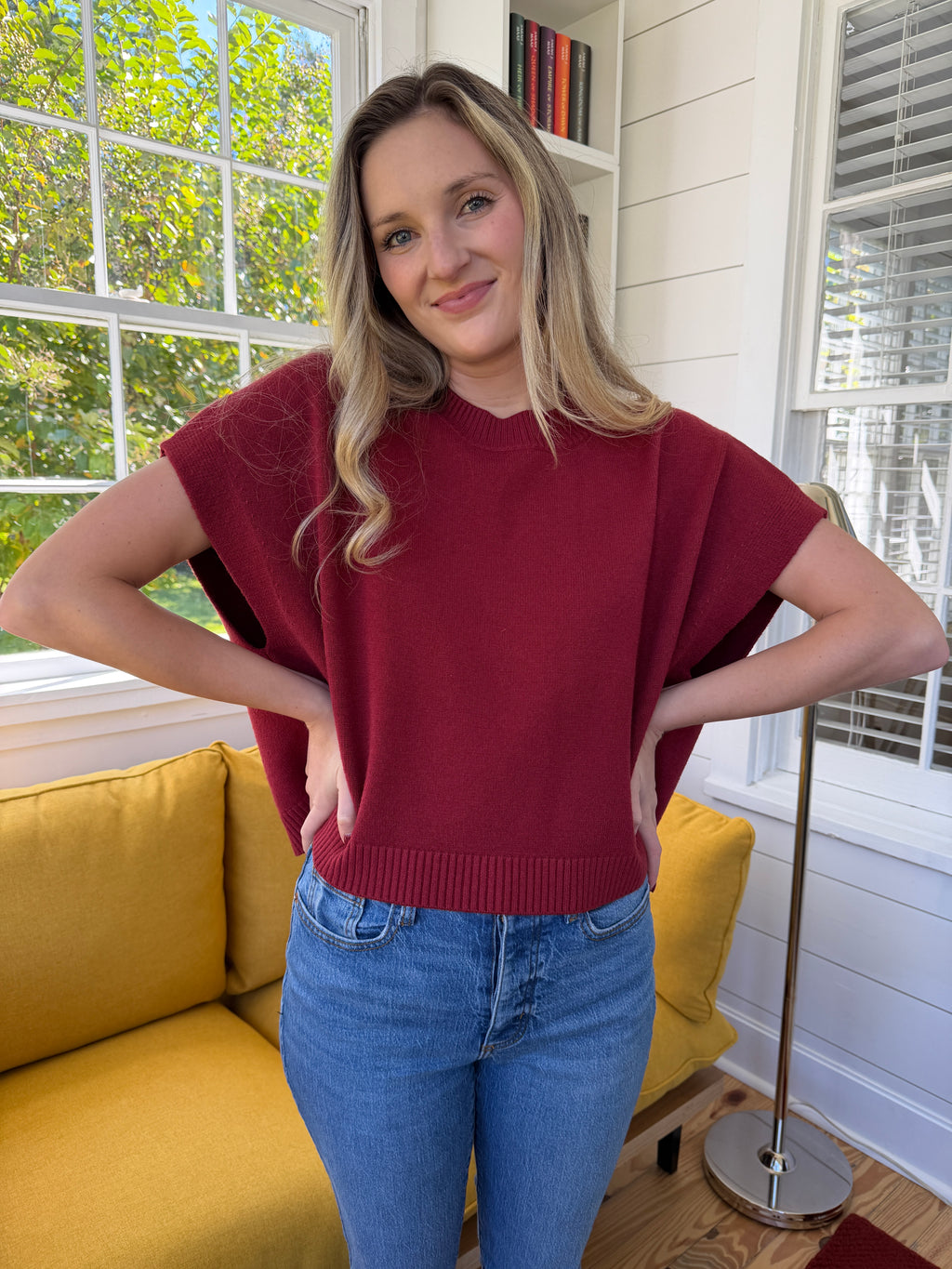 PINCH Heidi Boxy Knit Sleeveless Top (Red)