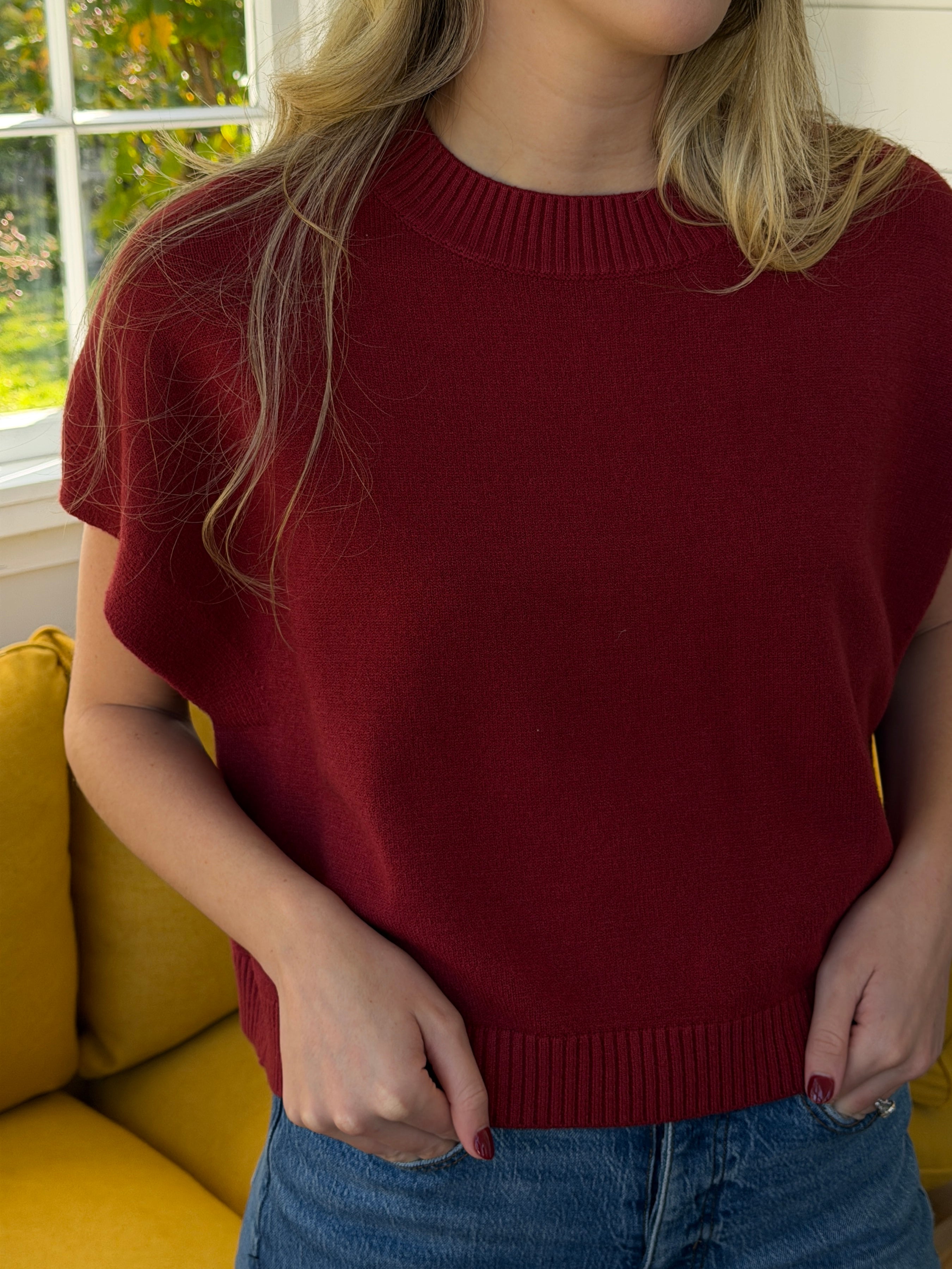 PINCH Heidi Boxy Knit Sleeveless Top (Red)