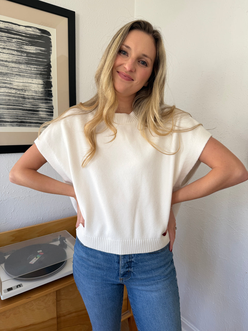 PINCH Heidi Boxy Knit Sleeveless Top (White)