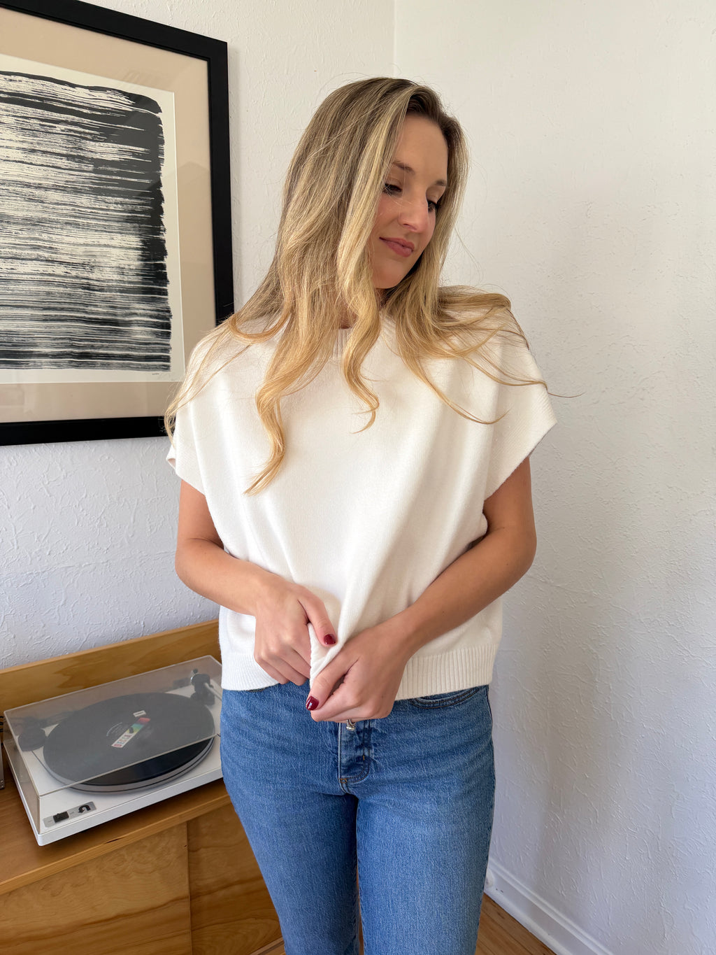 PINCH Heidi Boxy Knit Sleeveless Top (White)