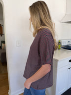 Things Between Gia Striped Oversized Cotton T-Shirt (Wine/Navy)