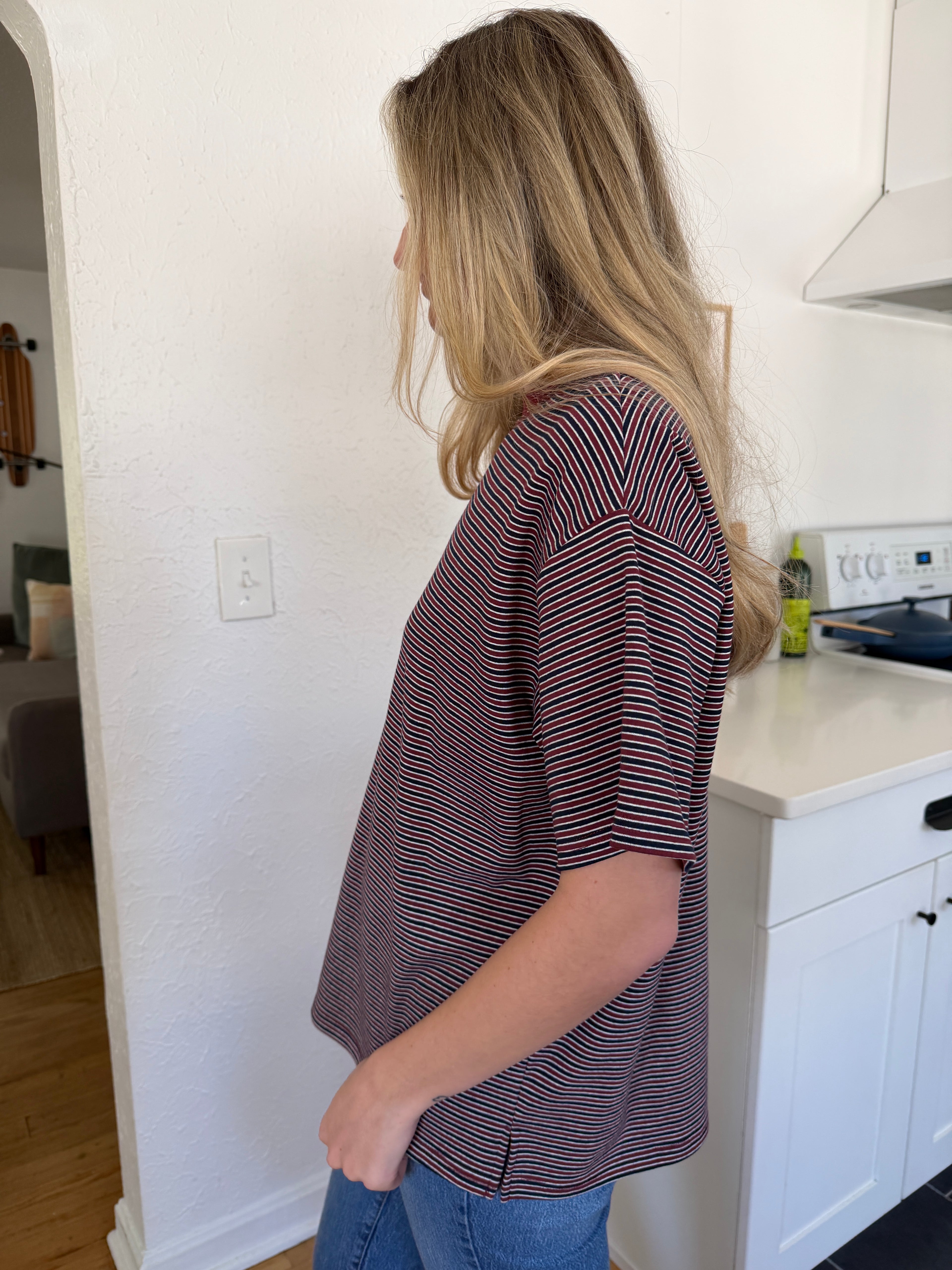 Things Between Gia Striped Oversized Cotton T-Shirt (Wine/Navy)