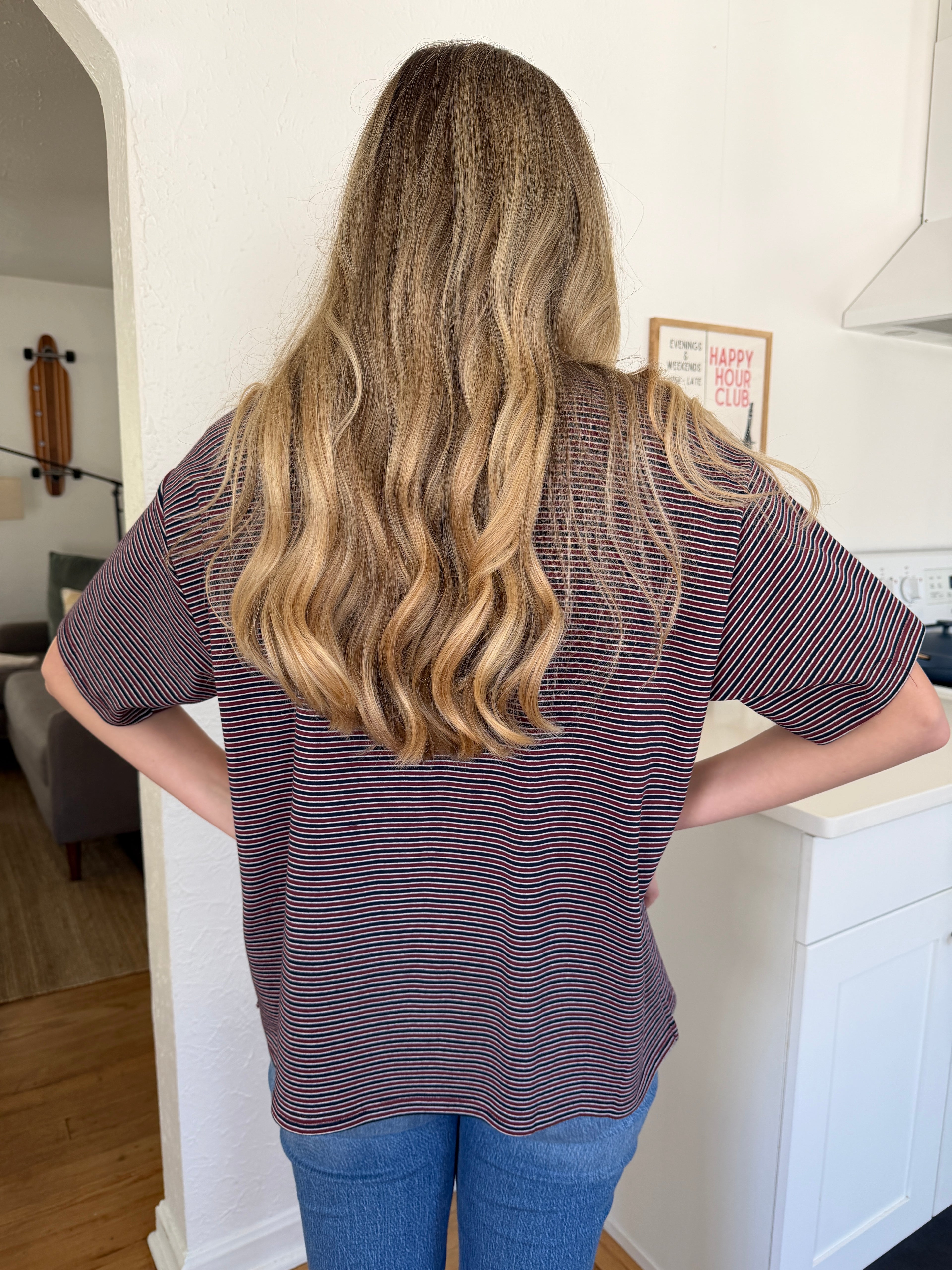 Things Between Gia Striped Oversized Cotton T-Shirt (Wine/Navy)