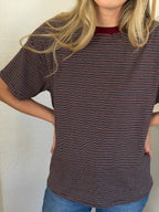 Things Between Gia Striped Oversized Cotton T-Shirt (Wine/Navy)