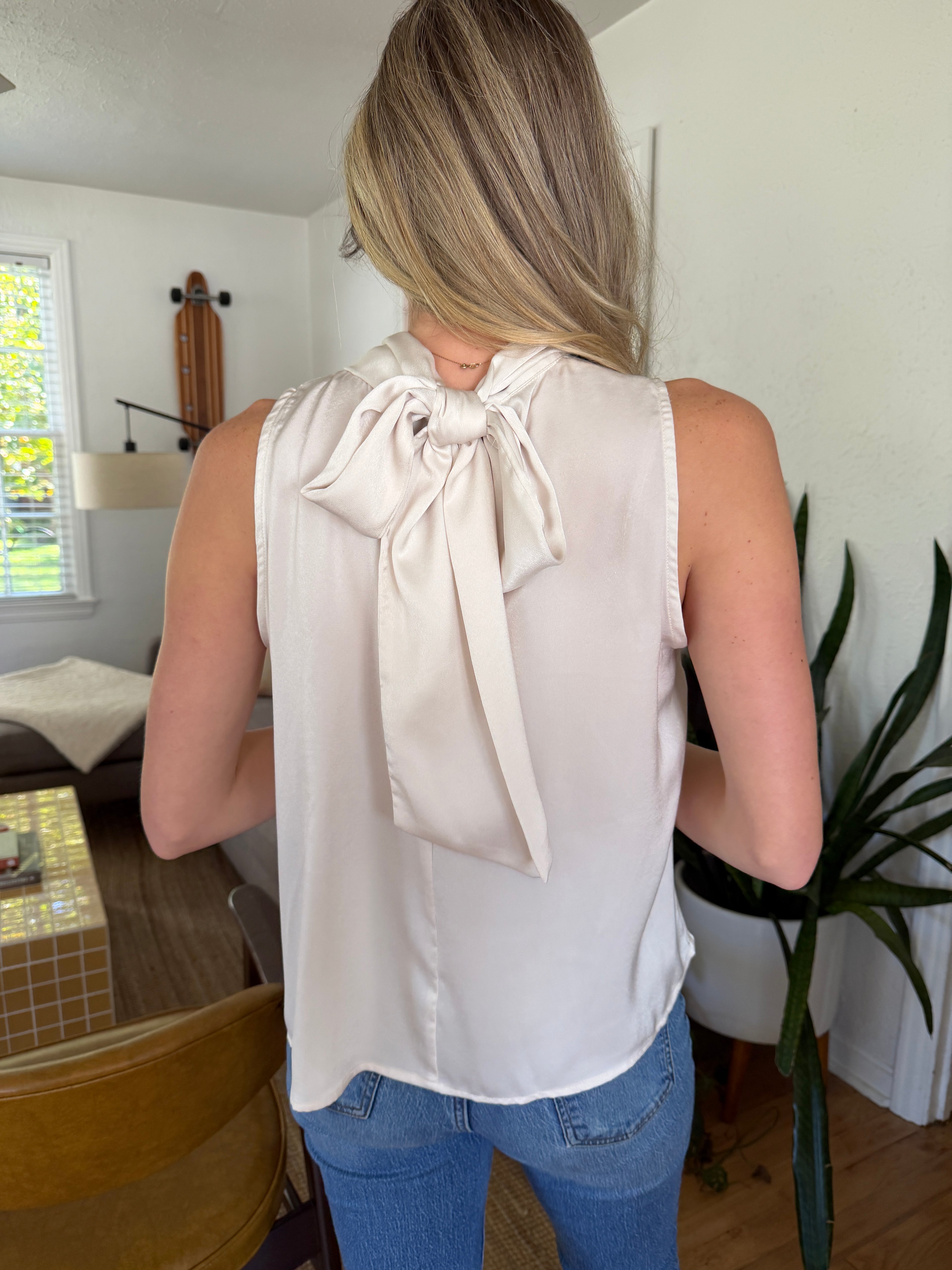 PINCH Amanda Twisted Detail Satin Sleeveless Top