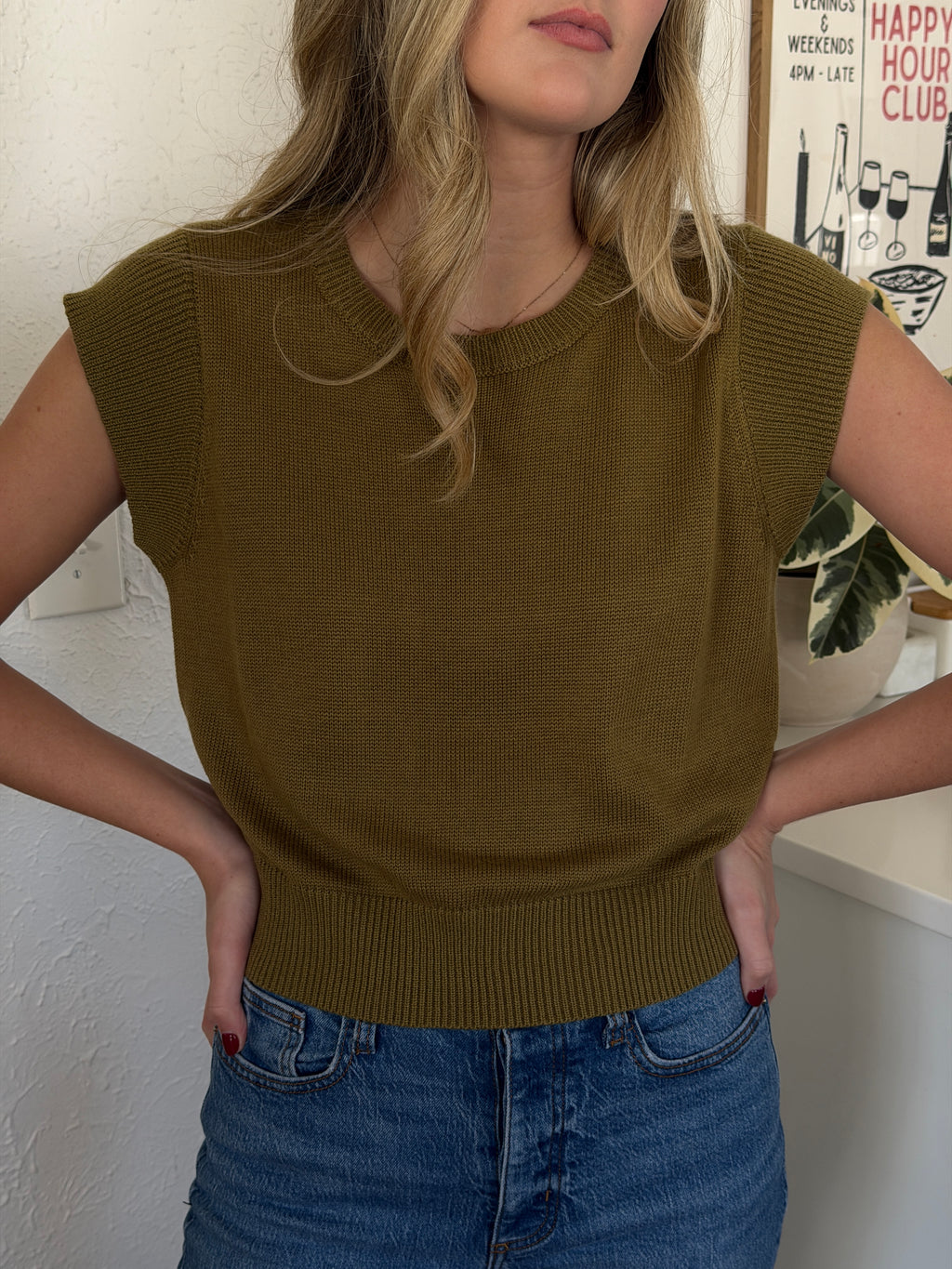 PINCH Amy Lightweight Knit Short Sleeve Top (Olive)