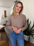 PINCH Alyssa Taupe Rib Fitted Long Sleeve Top