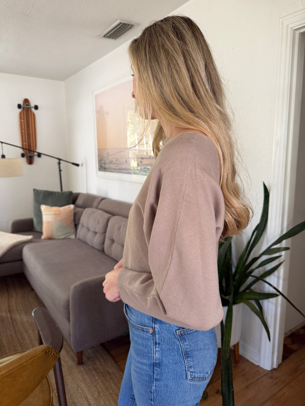 PINCH Alyssa Taupe Rib Fitted Long Sleeve Top