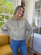 Addison Knit Buttoned Henley Long Sleeve Top (Sage)