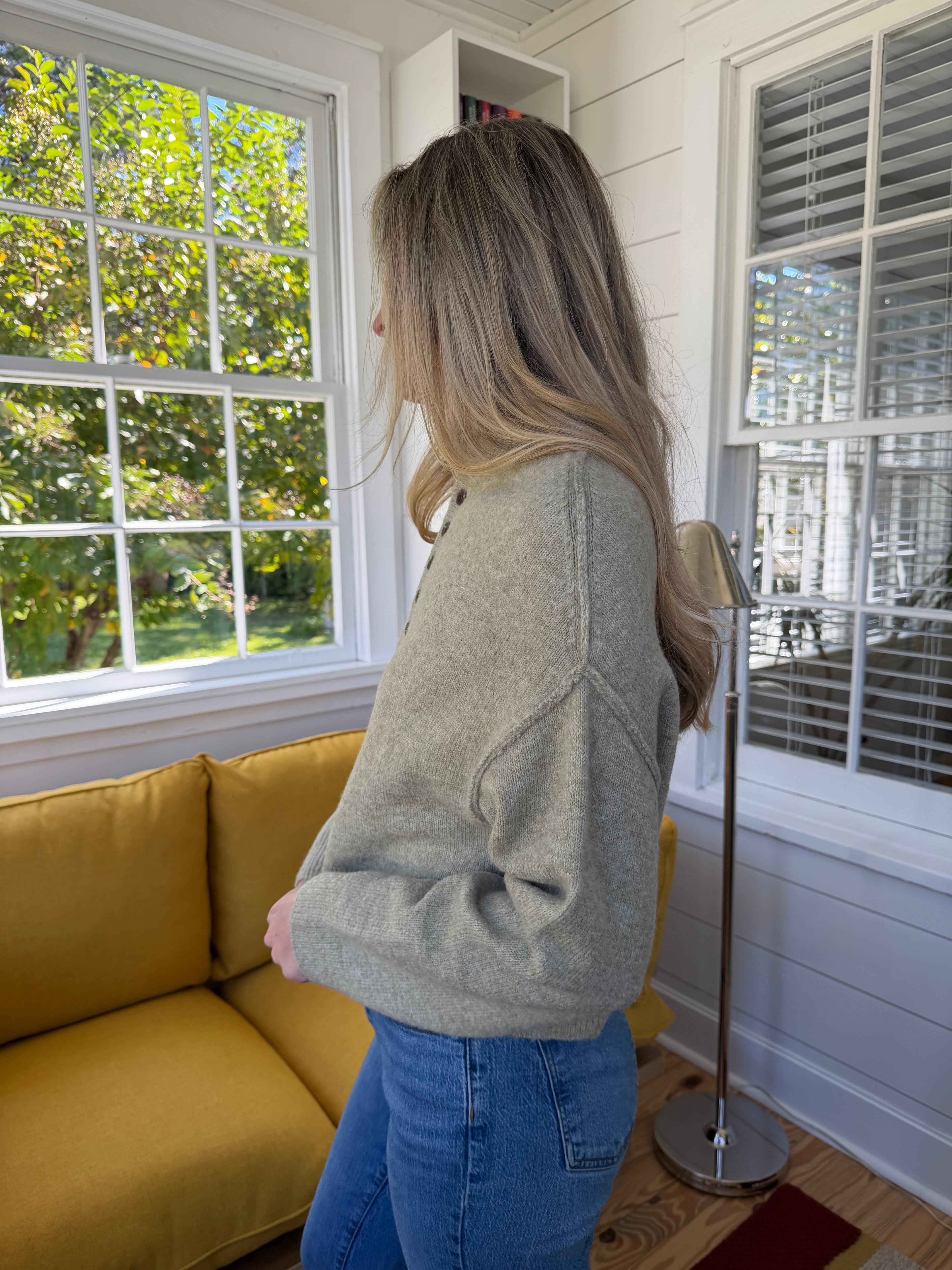 Addison Knit Buttoned Henley Long Sleeve Top (Sage)