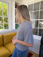 Needii Ally Grey Knit Buttoned Short Sleeve Top