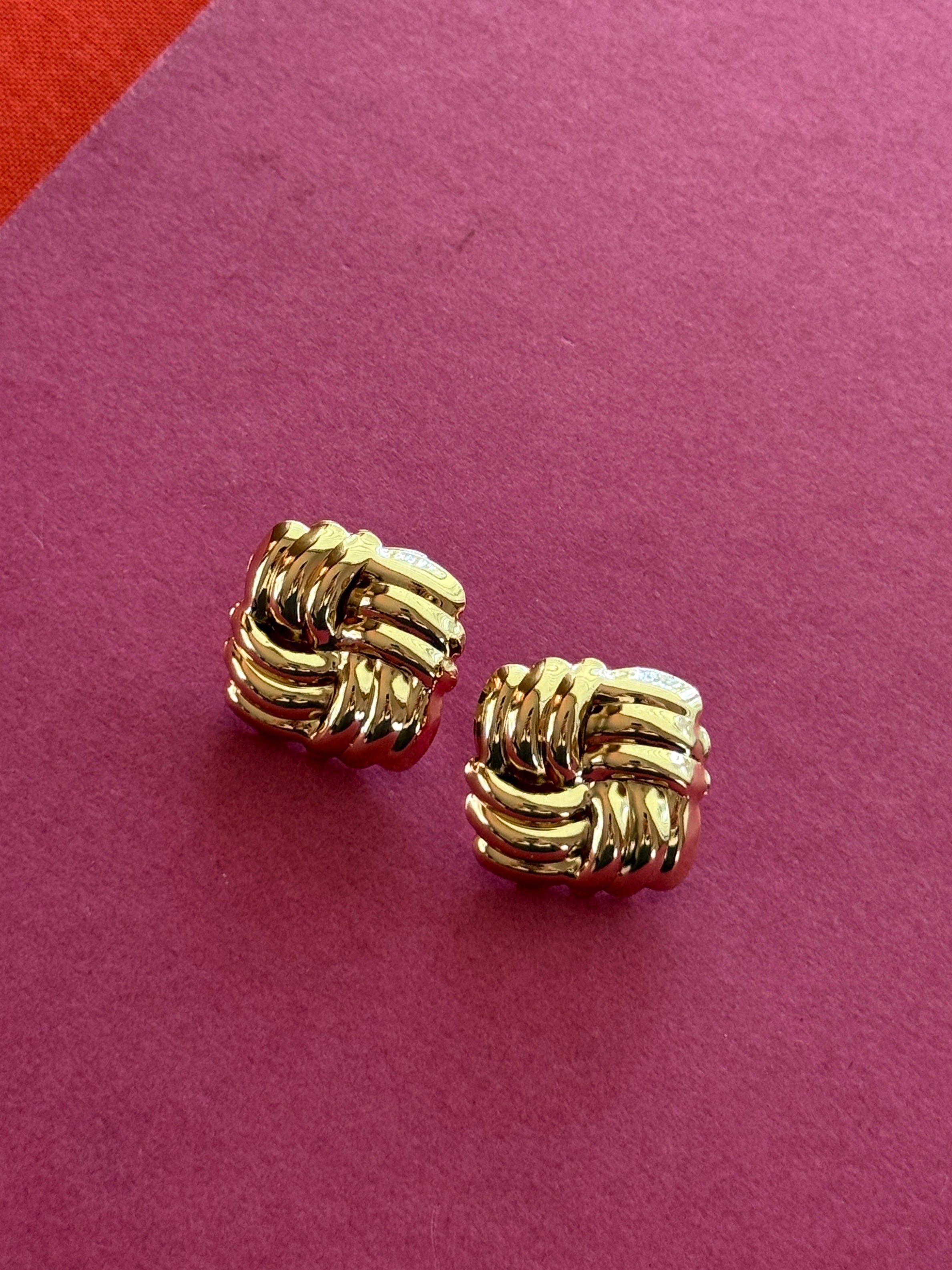 Textured Square Gold Earrings