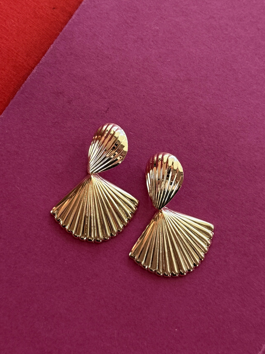 Gold Shell Fan Shape Earrings
