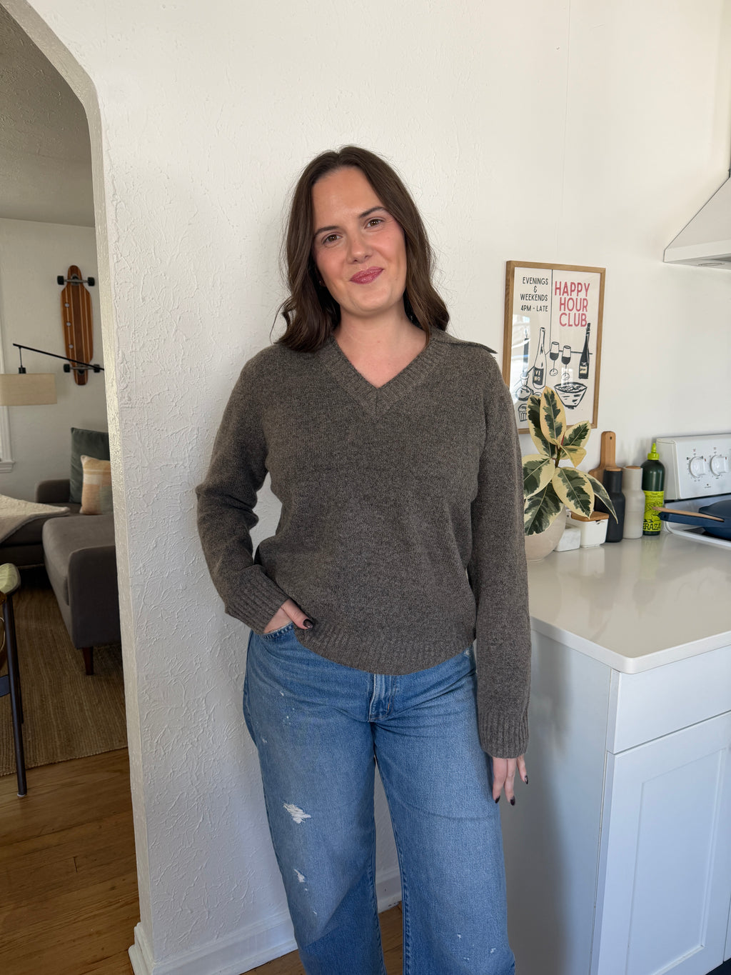 PINCH Aubrey Taupe Collared Sweater Long Sleeve Top