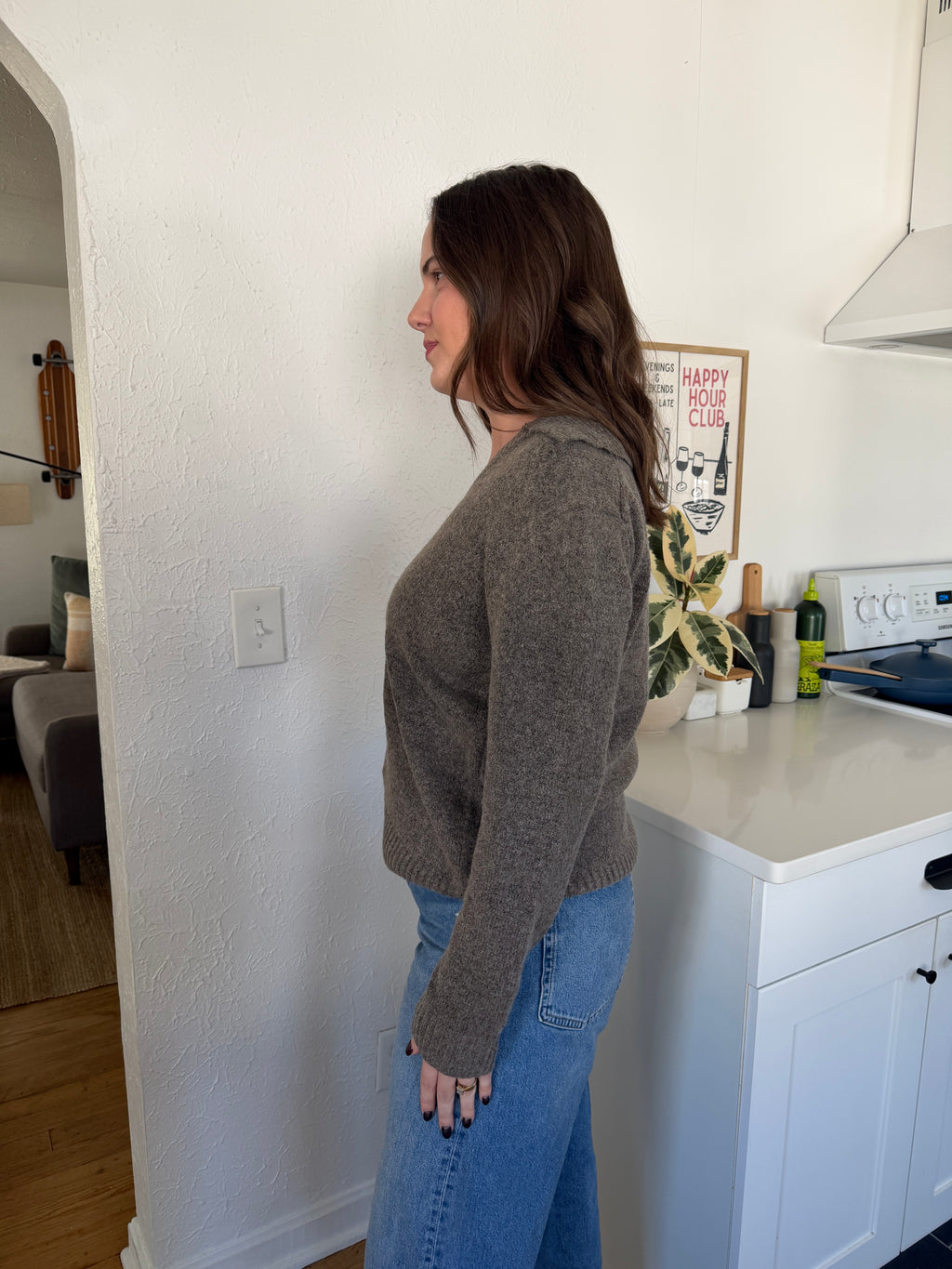 PINCH Aubrey Taupe Collared Sweater Long Sleeve Top