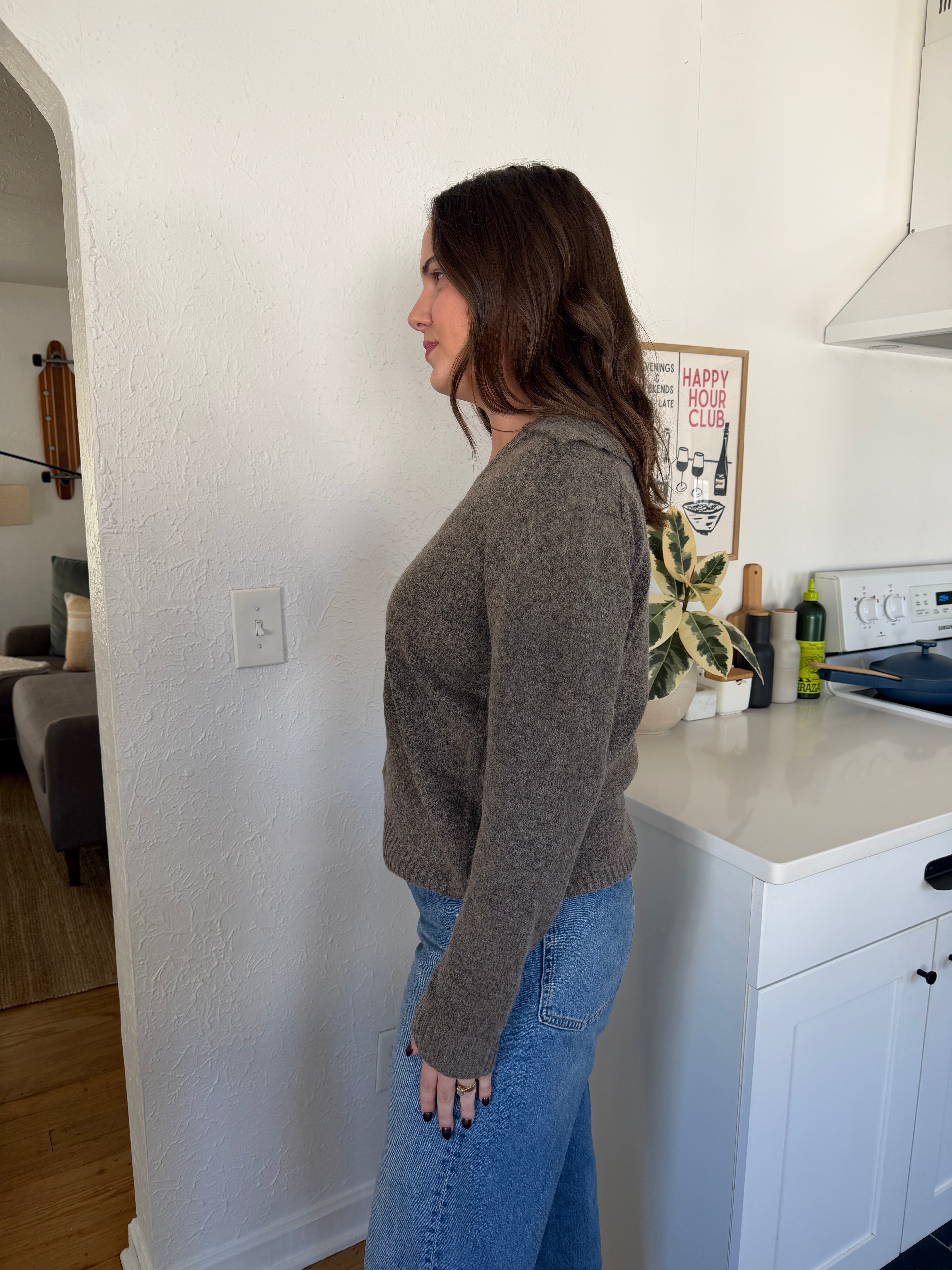 PINCH Aubrey Taupe Collared Sweater Long Sleeve Top