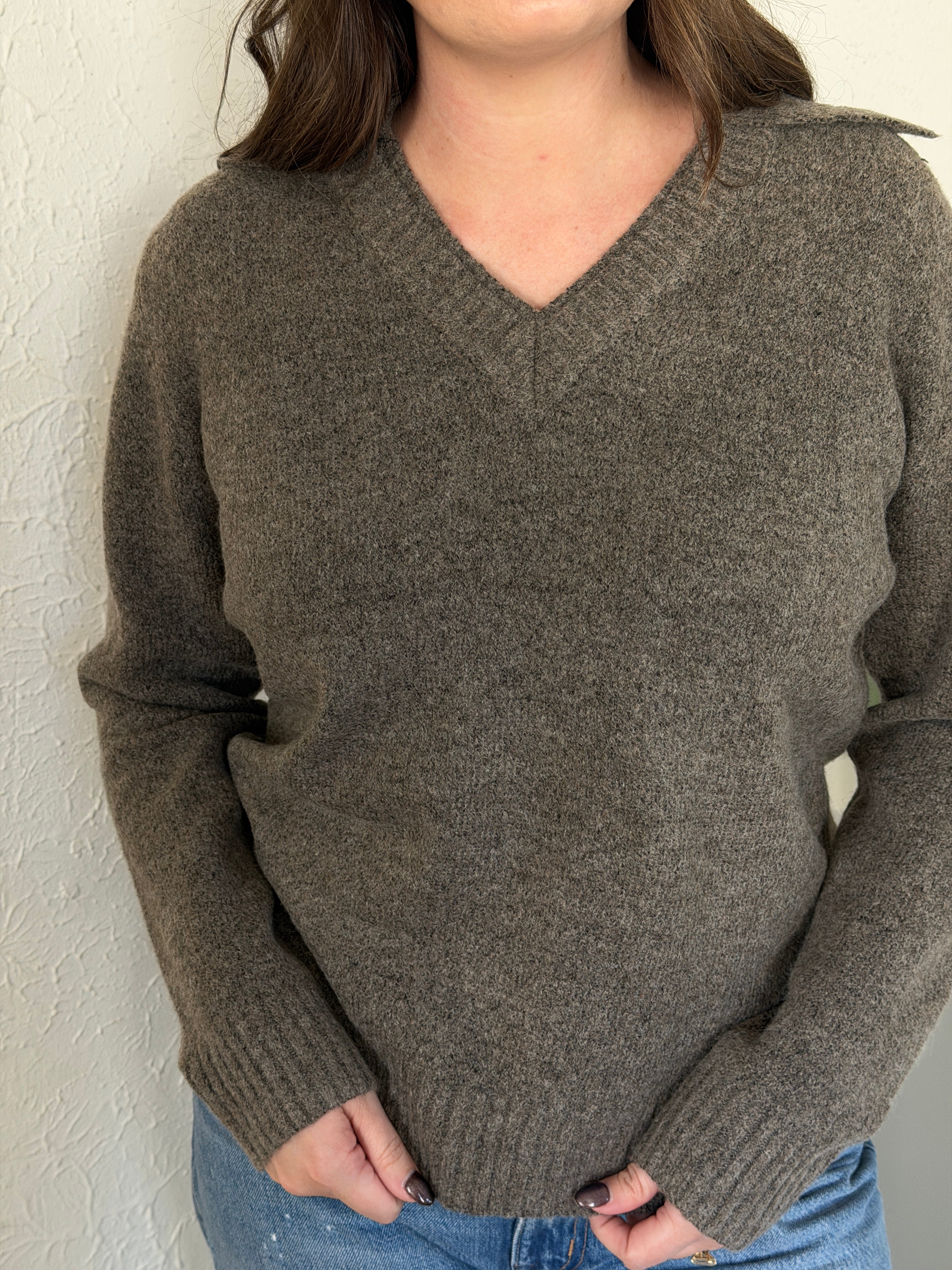 PINCH Aubrey Taupe Collared Sweater Long Sleeve Top