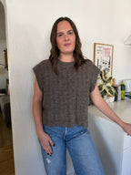 Miou Muse Ariana Greige Grid Woven Sweater Vest Top