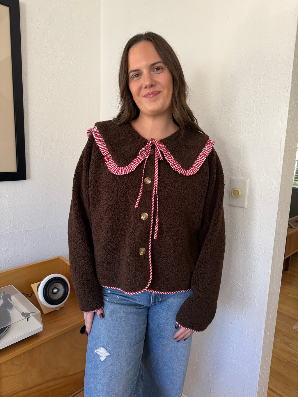 Things Between Thea Chocolate Gingham Sherpa Buttoned Jacket