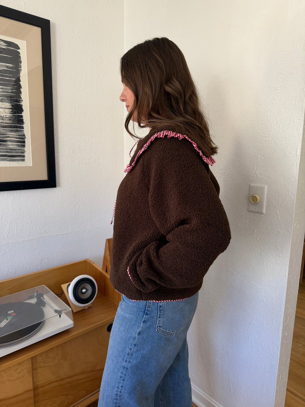 Things Between Thea Chocolate Gingham Sherpa Buttoned Jacket