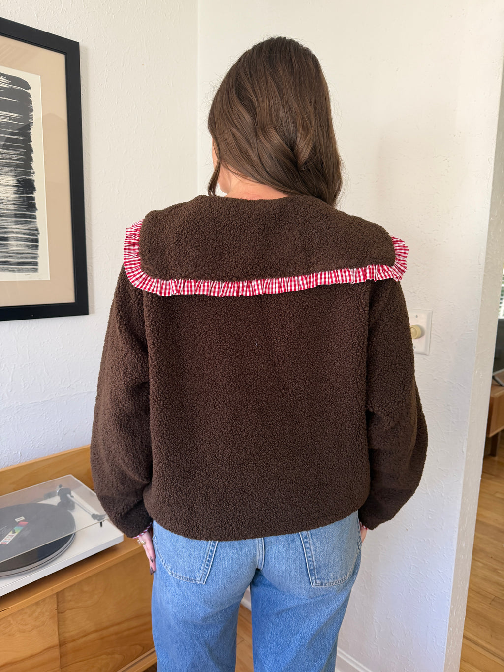 Things Between Thea Chocolate Gingham Sherpa Buttoned Jacket