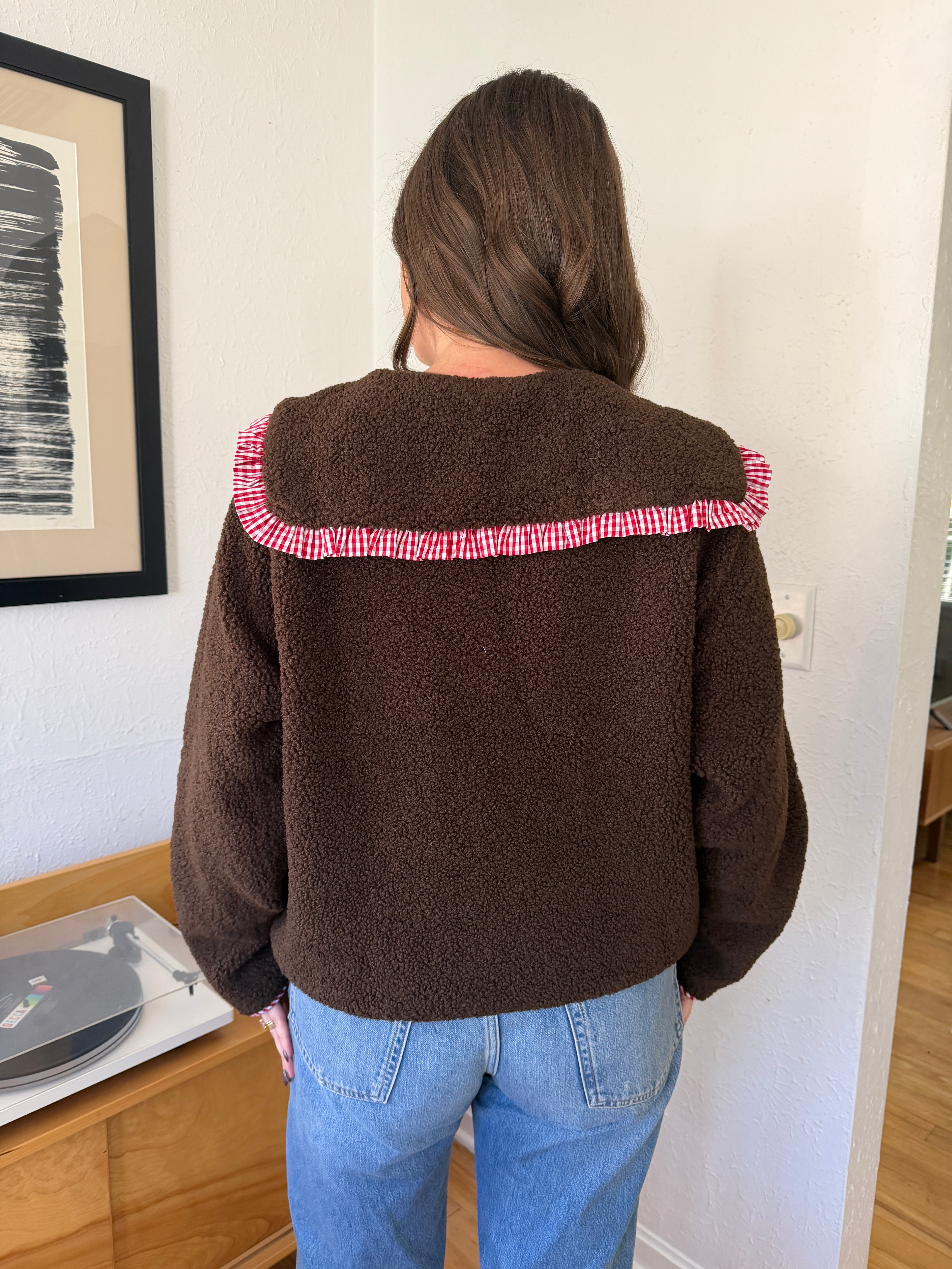 Things Between Thea Chocolate Gingham Sherpa Buttoned Jacket