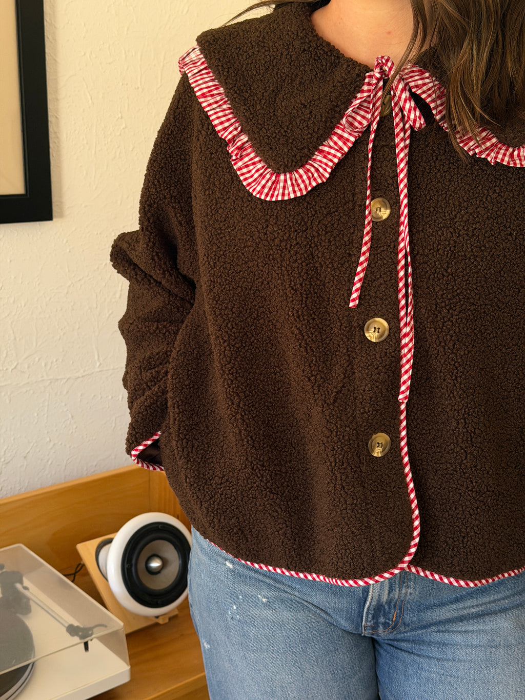 Things Between Thea Chocolate Gingham Sherpa Buttoned Jacket