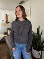 Miou Muse Athena Tie Drape Long Sleeve Sweater (Grey)