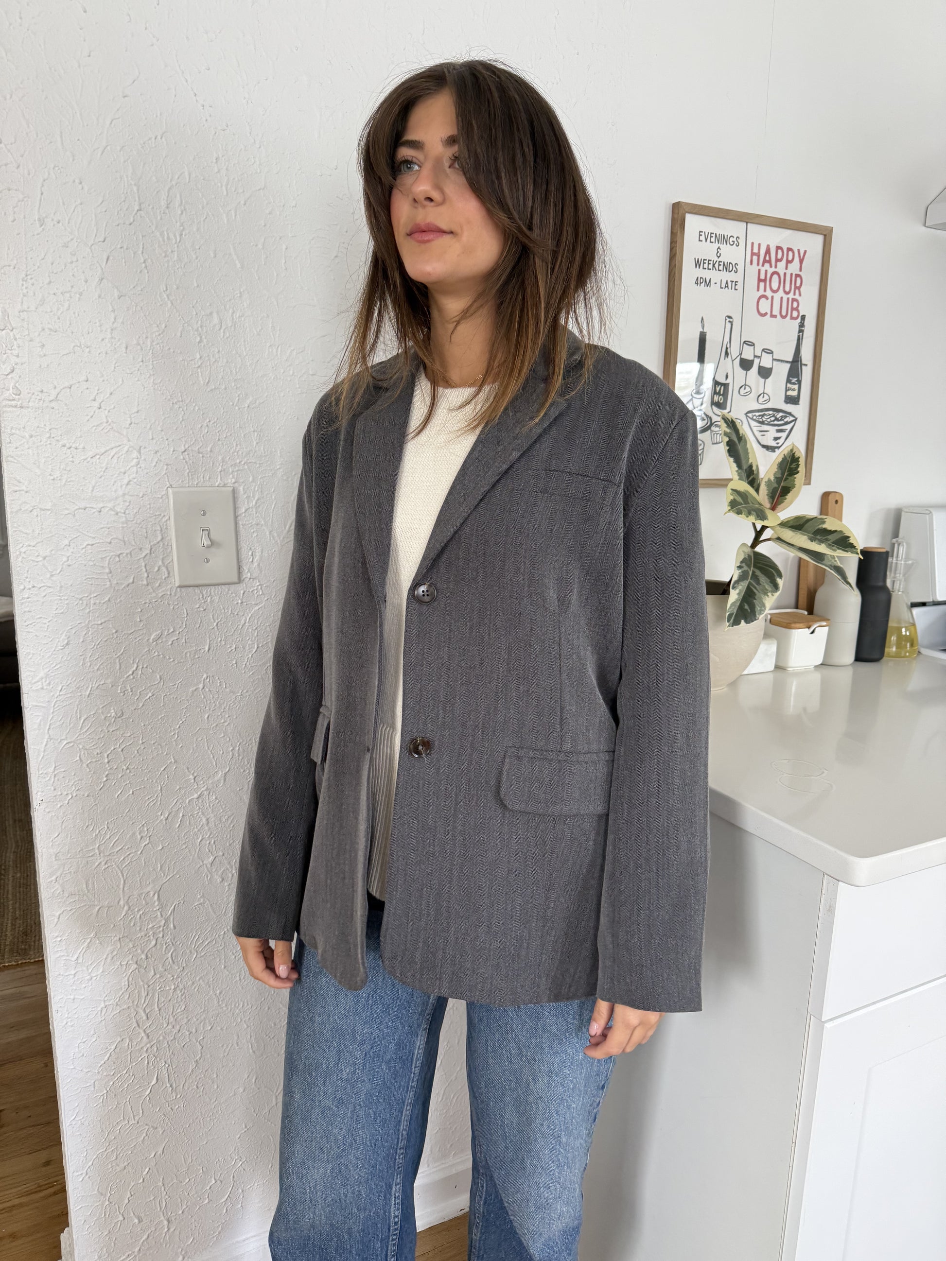 Kerry Oversized Herringbone Blazer Grey