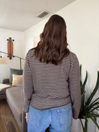 Miou Muse Asher Taupe Stripe Collared Long Sleeve Top