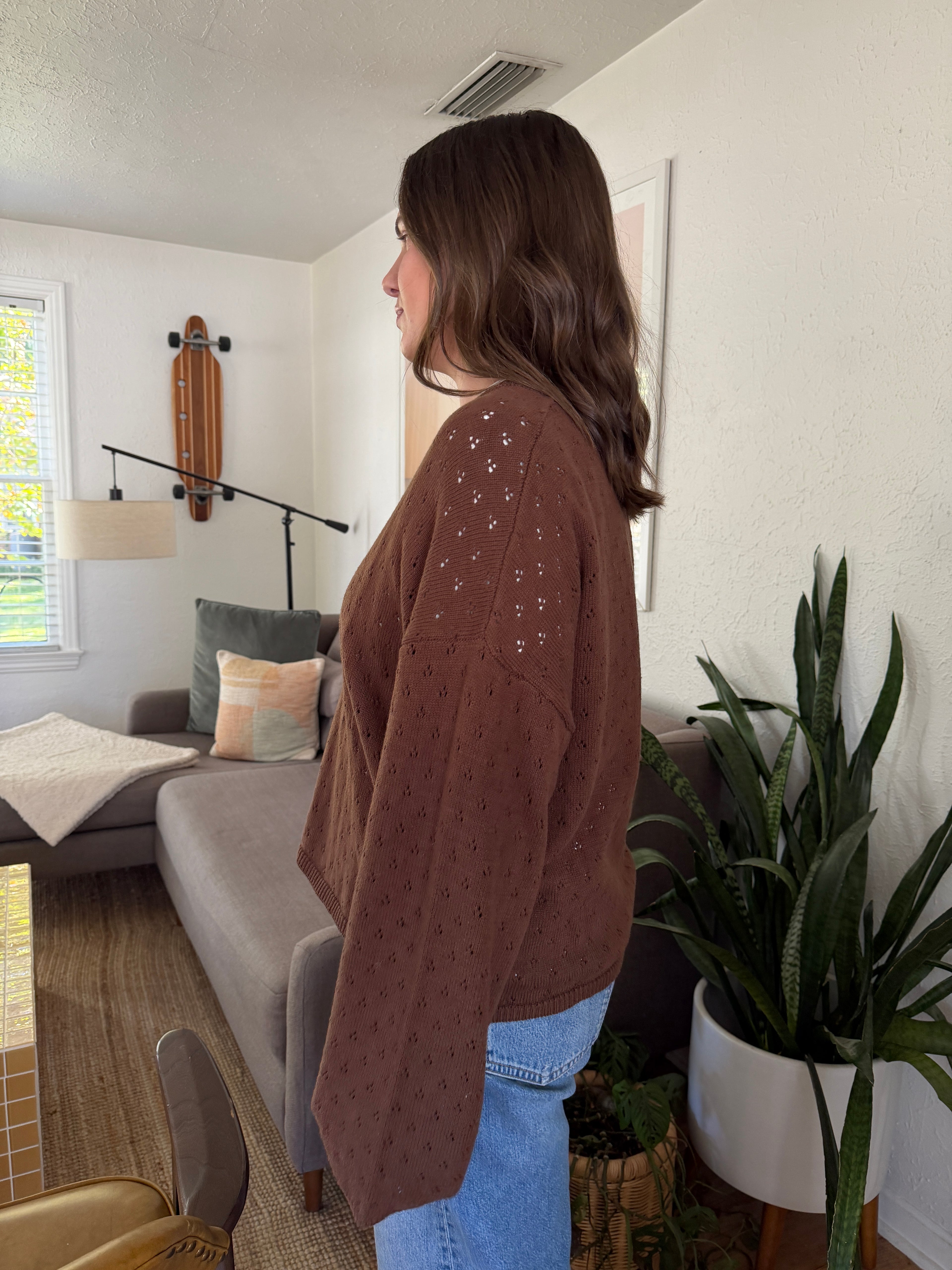 Things Between Amelia Chocolate Eyelet Henley Pullover