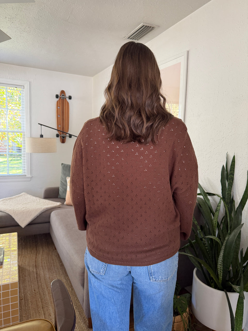 Things Between Amelia Chocolate Eyelet Henley Pullover