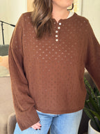 Things Between Amelia Chocolate Eyelet Henley Pullover