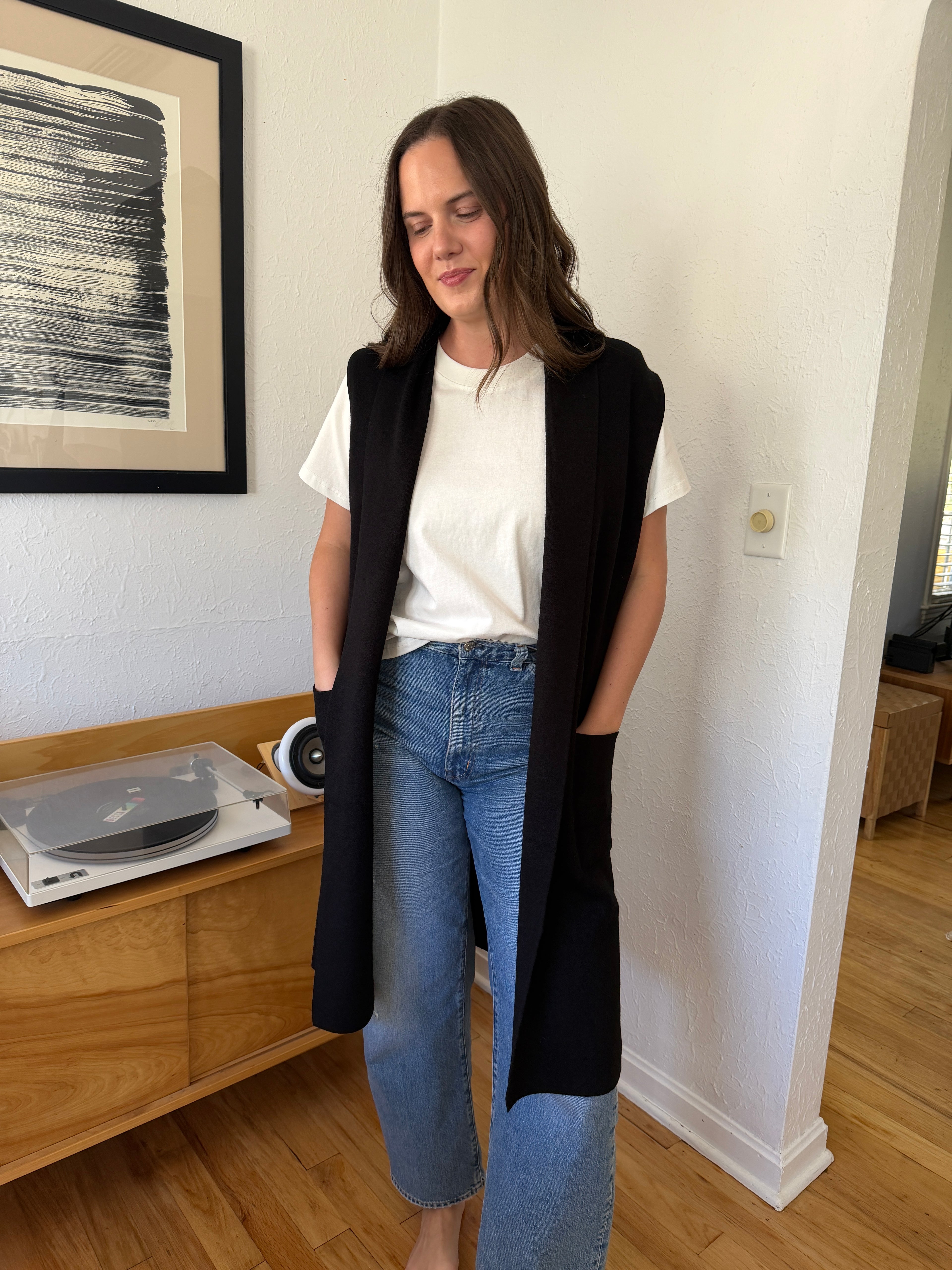 PINCH Angela Knit Duster Vest Longline Cardigan (Black)