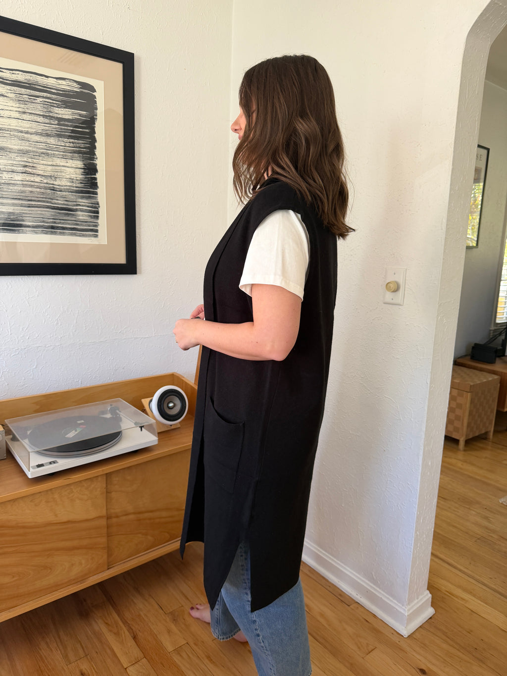 PINCH Angela Knit Duster Vest Longline Cardigan (Black)