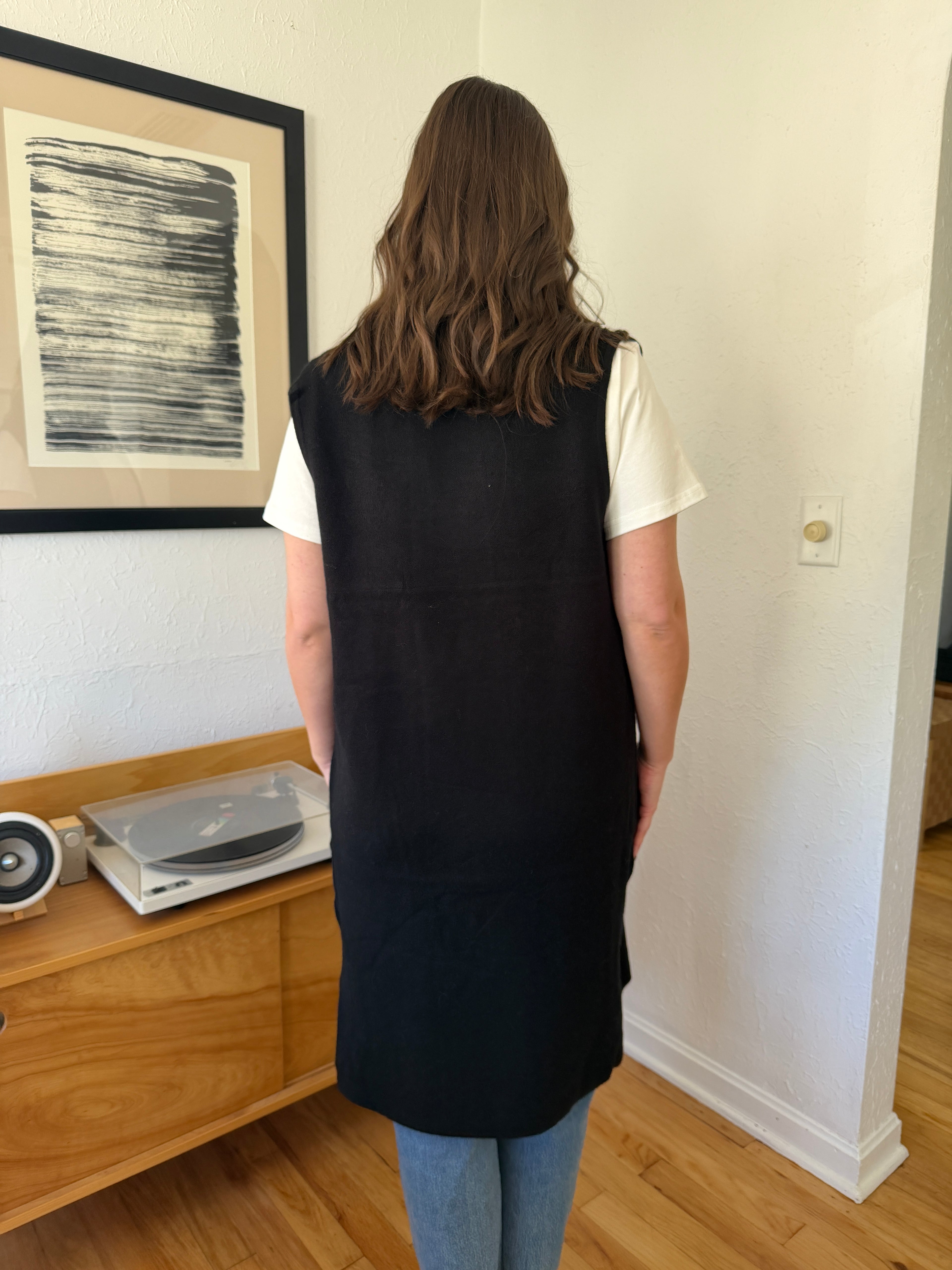 PINCH Angela Knit Duster Vest Longline Cardigan (Black)