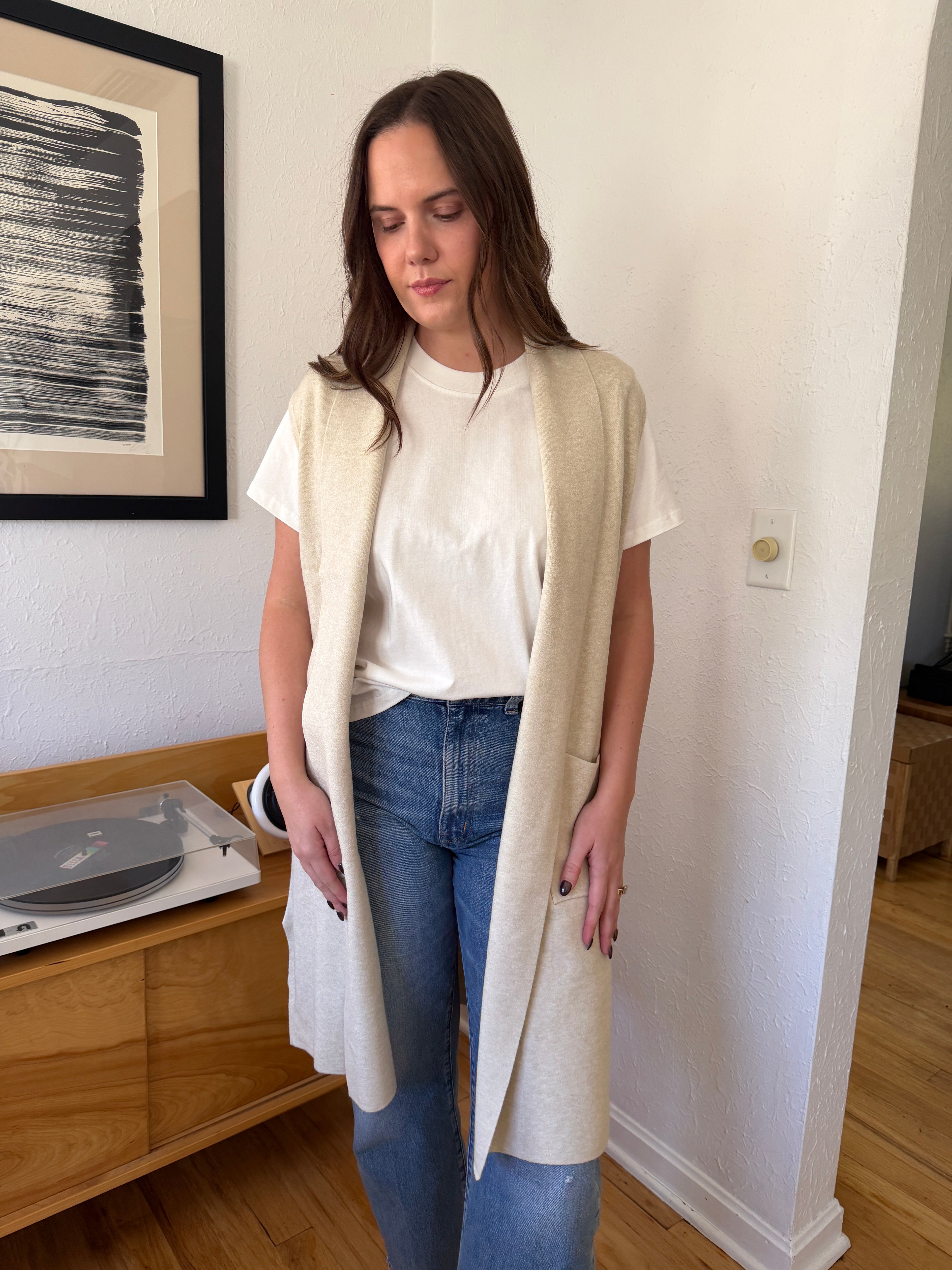 PINCH Angela Knit Duster Vest Longline Cardigan (Cream)